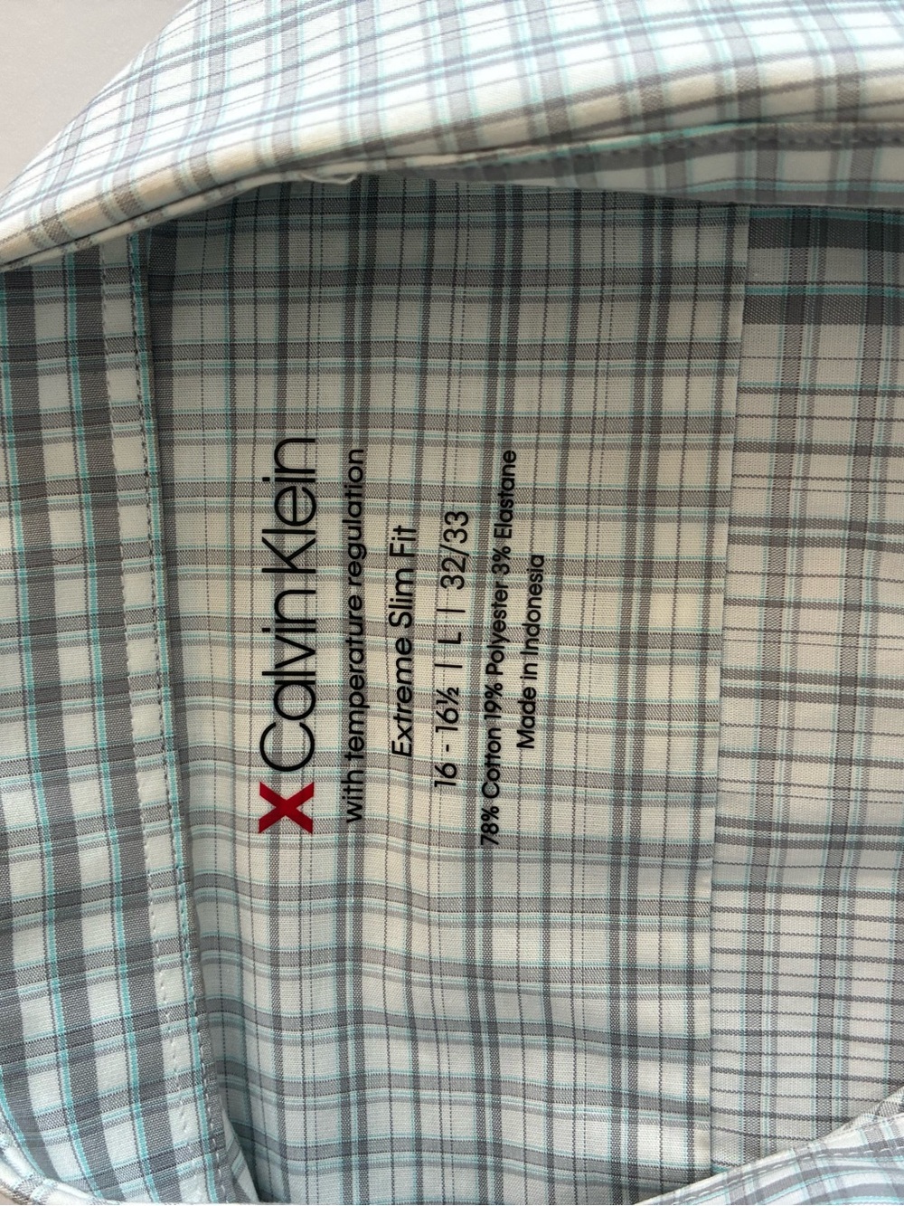Calvin Klein Mens Shirt 16 16.5 32/33 Extreme Slim Fit Gray White Plaid Dress - Picture 3 of 7